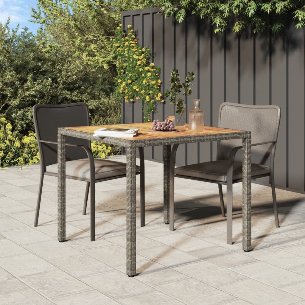 Berkfield Garden Table 90x90x75 cm Poly Rattan and Acacia Wood Grey