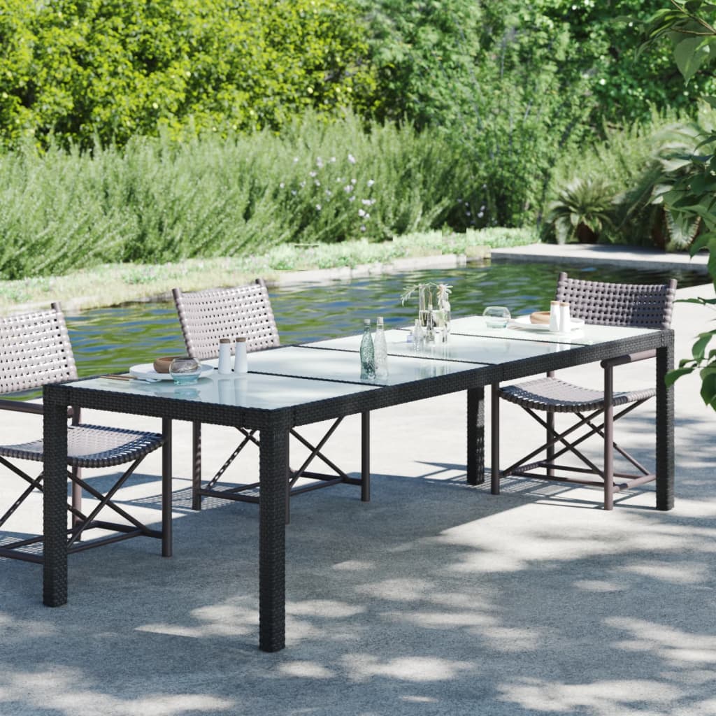 Berkfield Garden Table Black 250x100x75 cm Tempered Glass and Poly Rattan