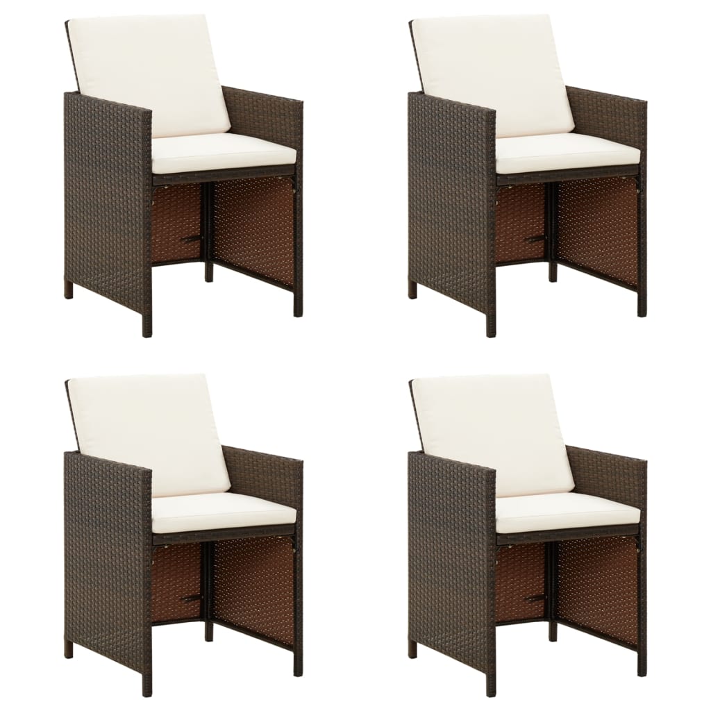 Berkfield Garden Dining Chairs with Cushions 4 pcs Brown Poly Rattan