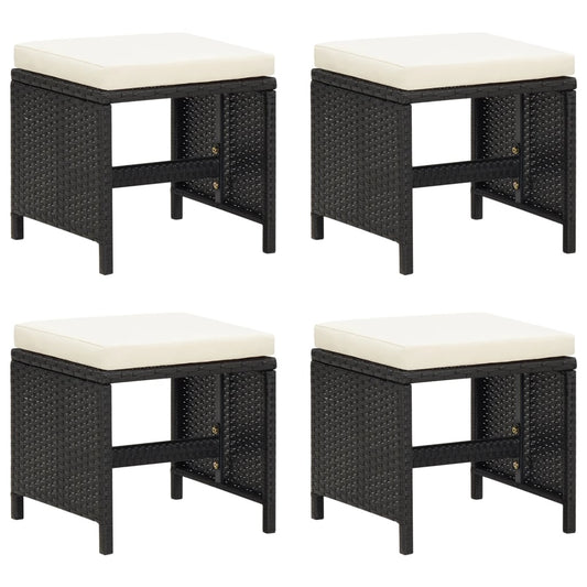 Berkfield Garden Stools 4 pcs with Cushions Black Poly Rattan
