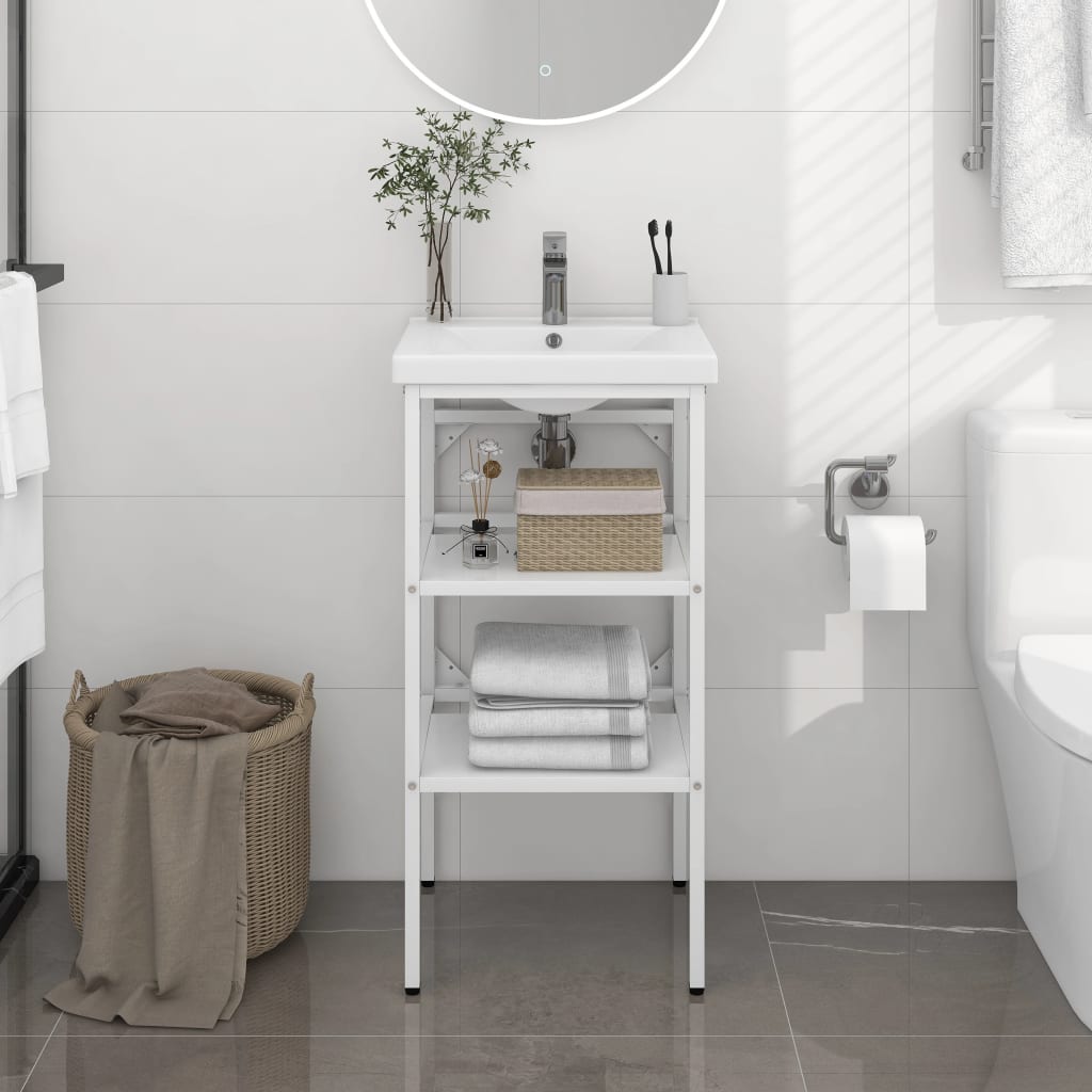 Berkfield Bathroom Washbasin Frame White 40x38x83 cm Iron