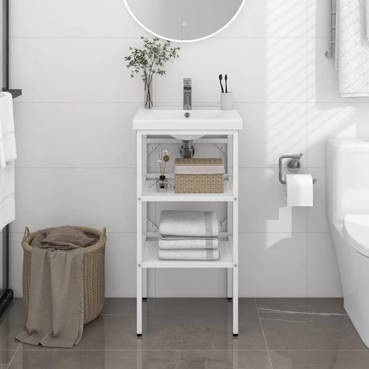 Berkfield Bathroom Washbasin Frame White 40x38x83 cm Iron