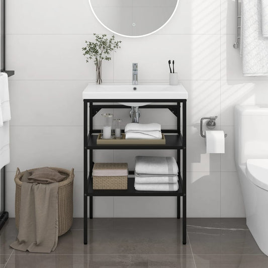Berkfield Bathroom Washbasin Frame Black 59x38x83 cm Iron
