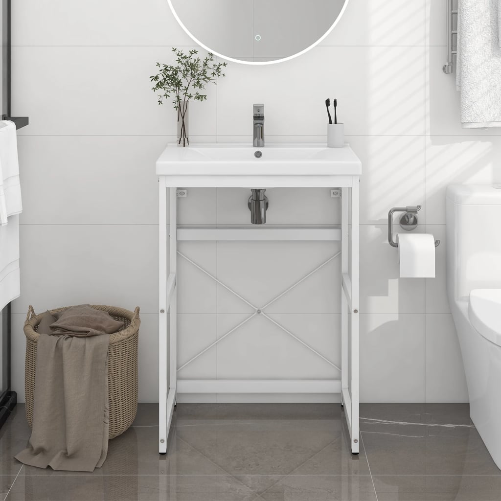 Berkfield Bathroom Washbasin Frame White 59x38x83 cm Iron