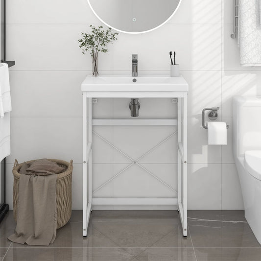 Berkfield Bathroom Washbasin Frame White 59x38x83 cm Iron