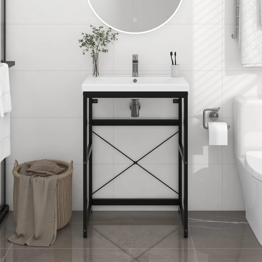 Berkfield Bathroom Washbasin Frame Black 59x38x83 cm Iron