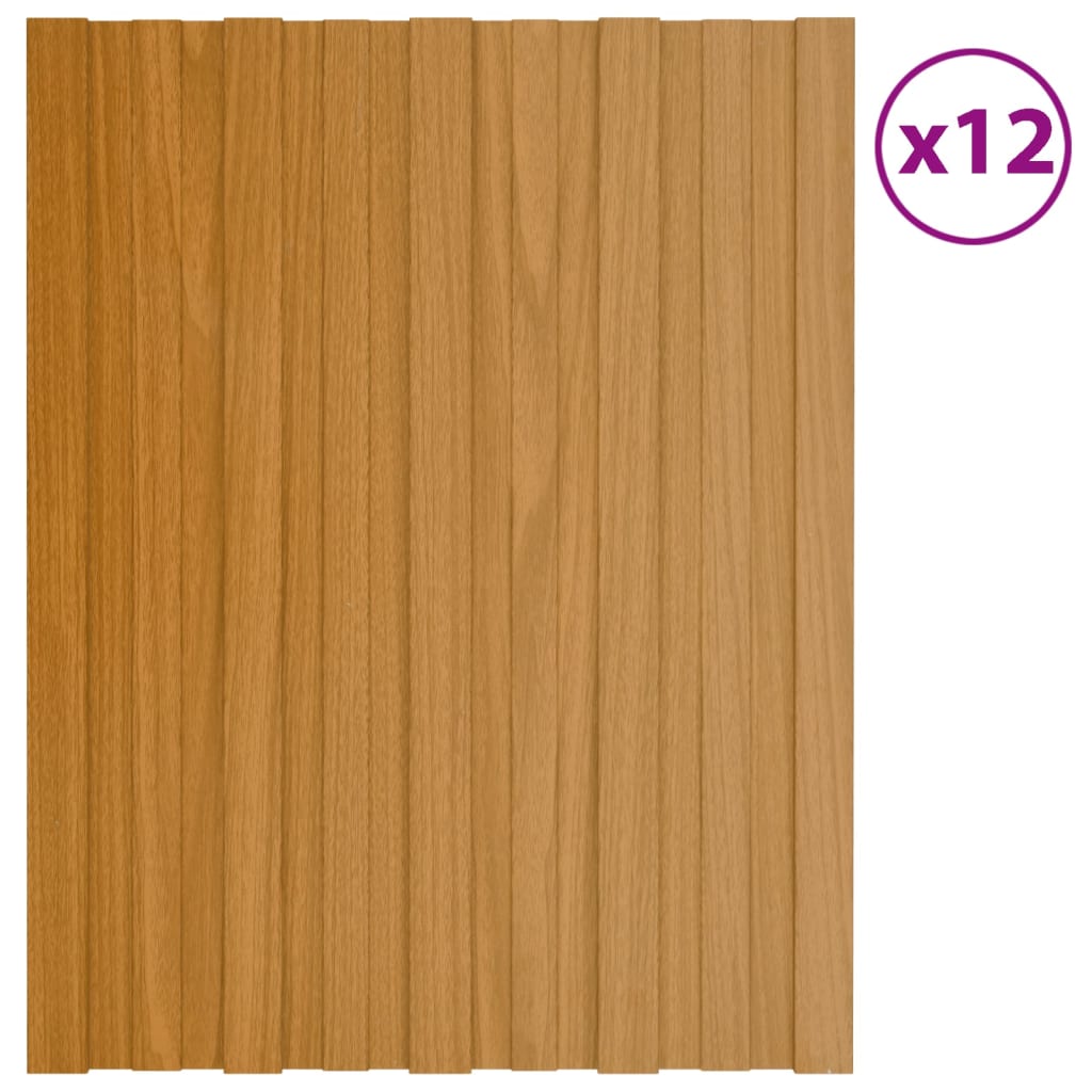 Berkfield Roof Panels 12 pcs Galvanised Steel Light Wood 60x45 cm