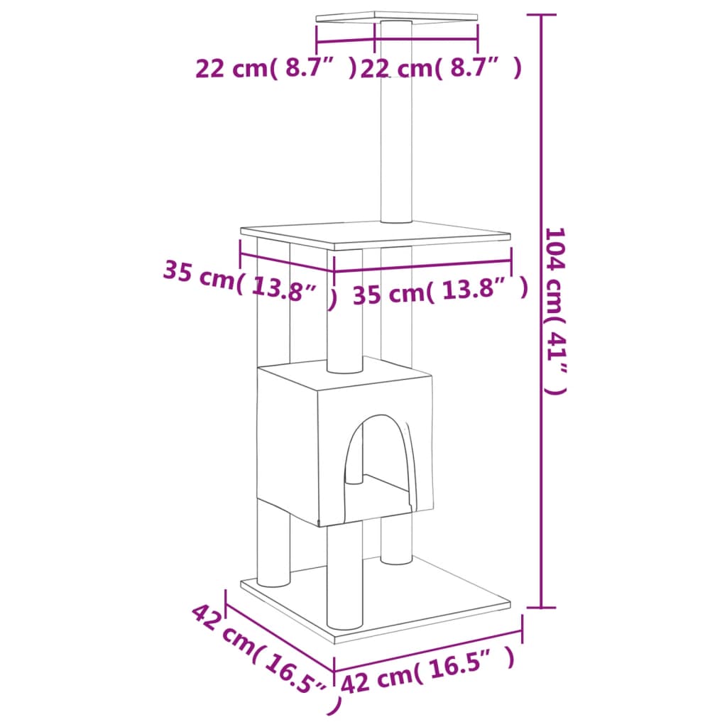 Berkfield Cat Tree with Sisal Scratching Posts Cream 104 cm
