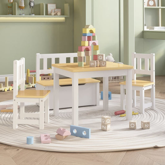 Berkfield 4 Piece Children Table and Chair Set White and Beige MDF