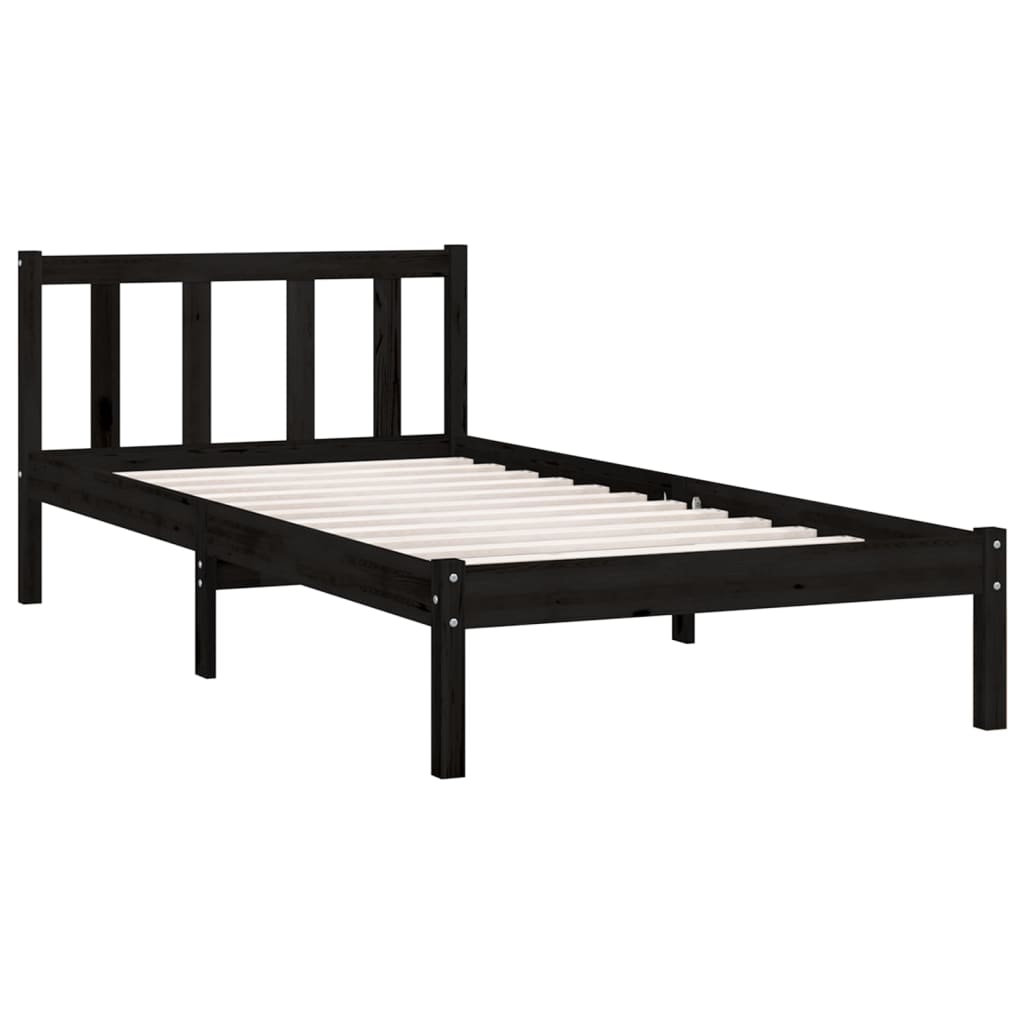 Berkfield Bed Frame Black Solid Wood Pine 90x190 cm Single