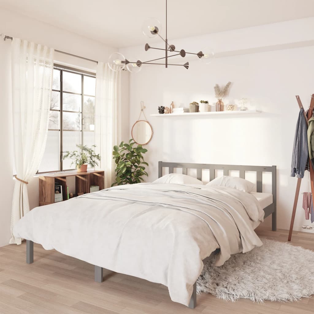 Berkfield Bed Frame Grey Solid Wood Pine 120x190 cm Small Double