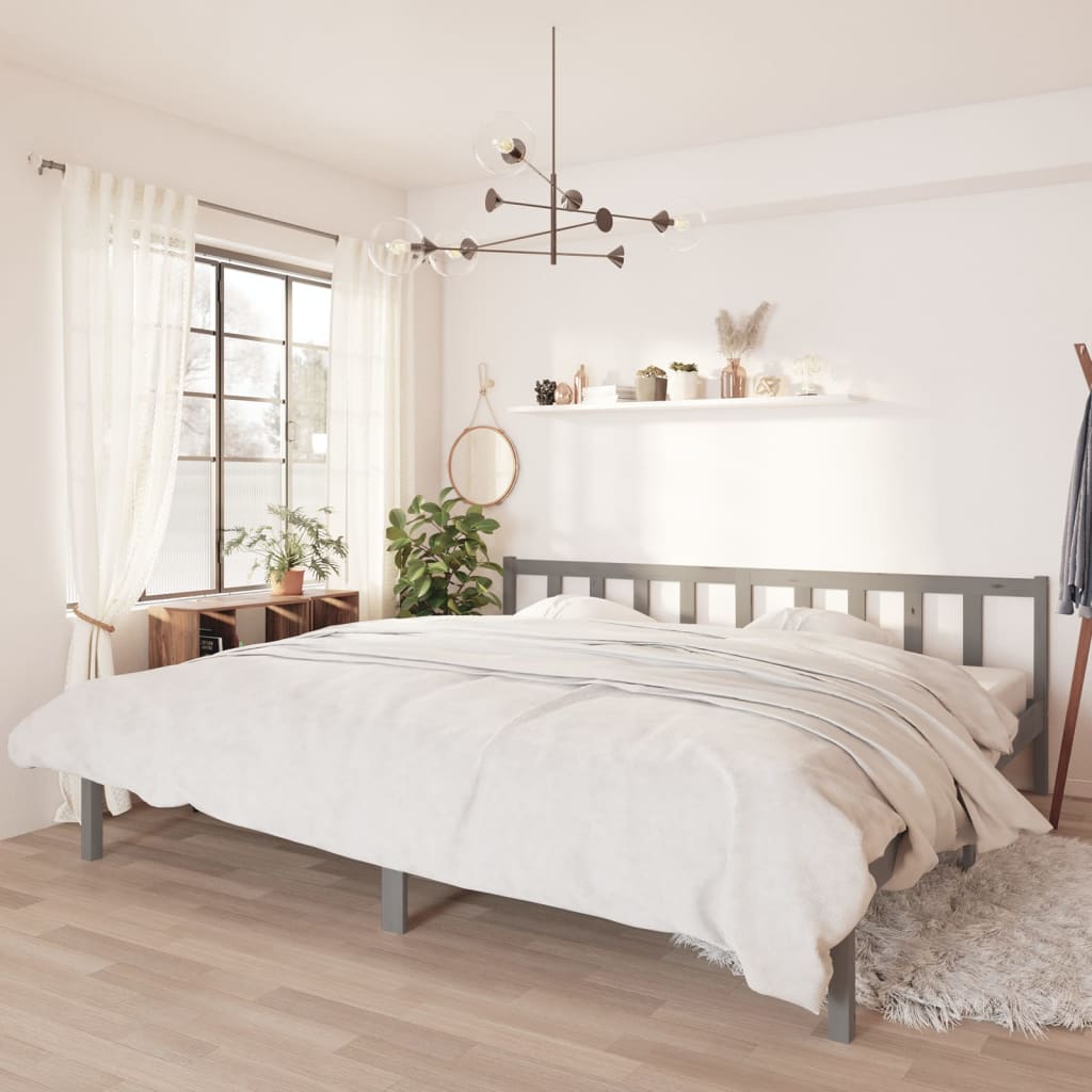 Berkfield Bed Frame Grey Solid Wood Pine 180x200 cm Super King Size