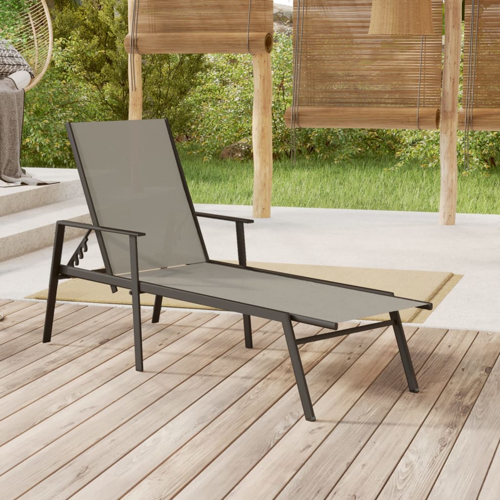 Berkfield Sun Lounger Steel and Textilene Fabric Grey