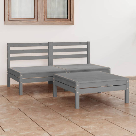 Berkfield 3 Piece Garden Lounge Set Grey Solid Pinewood