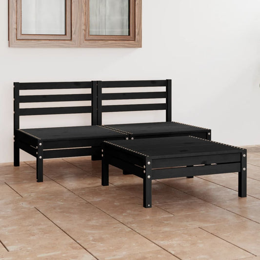 Berkfield 3 Piece Garden Lounge Set Black Solid Pinewood