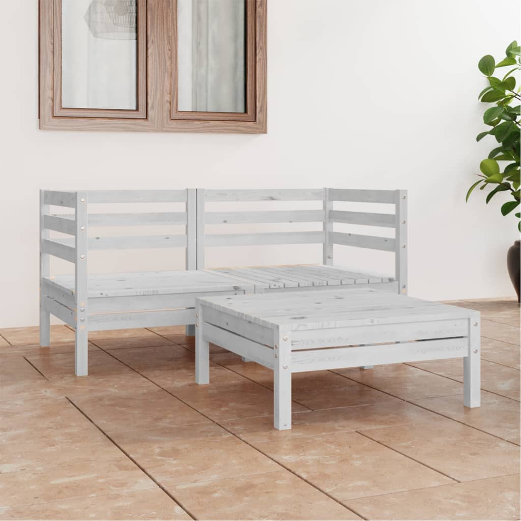 Berkfield 3 Piece Garden Lounge Set White Solid Pinewood