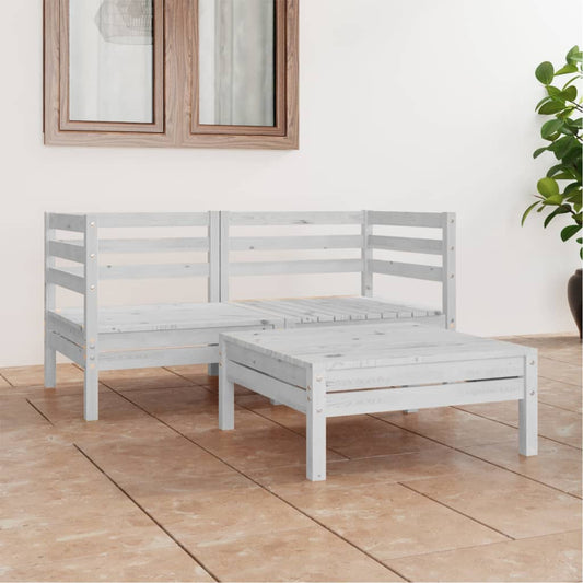 Berkfield 3 Piece Garden Lounge Set White Solid Pinewood