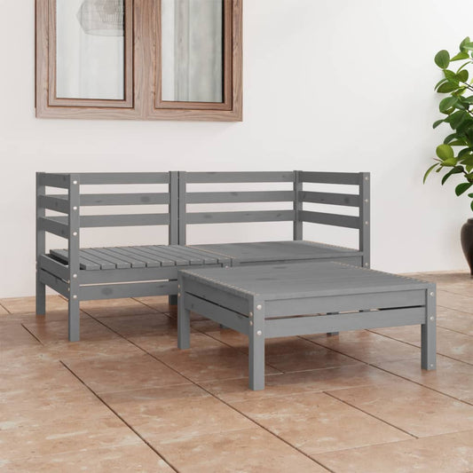 Berkfield 3 Piece Garden Lounge Set Grey Solid Pinewood