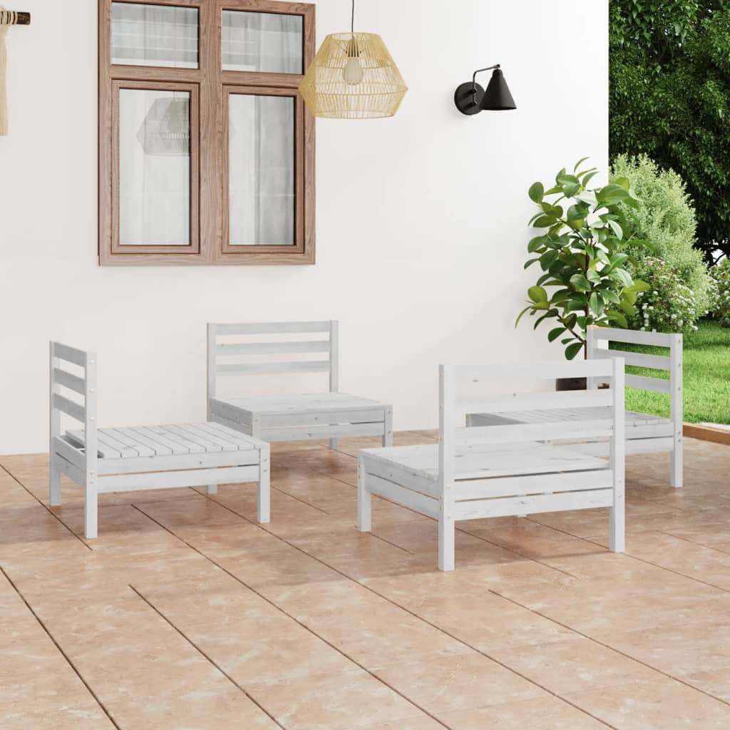 Berkfield 4 Piece Garden Lounge Set White Solid Pinewood