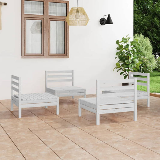 Berkfield 4 Piece Garden Lounge Set White Solid Pinewood