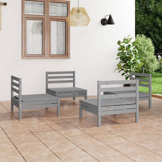 Berkfield 4 Piece Garden Lounge Set Grey Solid Pinewood
