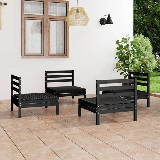 Berkfield 4 Piece Garden Lounge Set Black Solid Pinewood