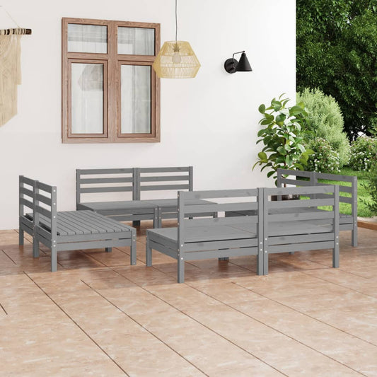 Berkfield 8 Piece Garden Lounge Set Grey Solid Pinewood