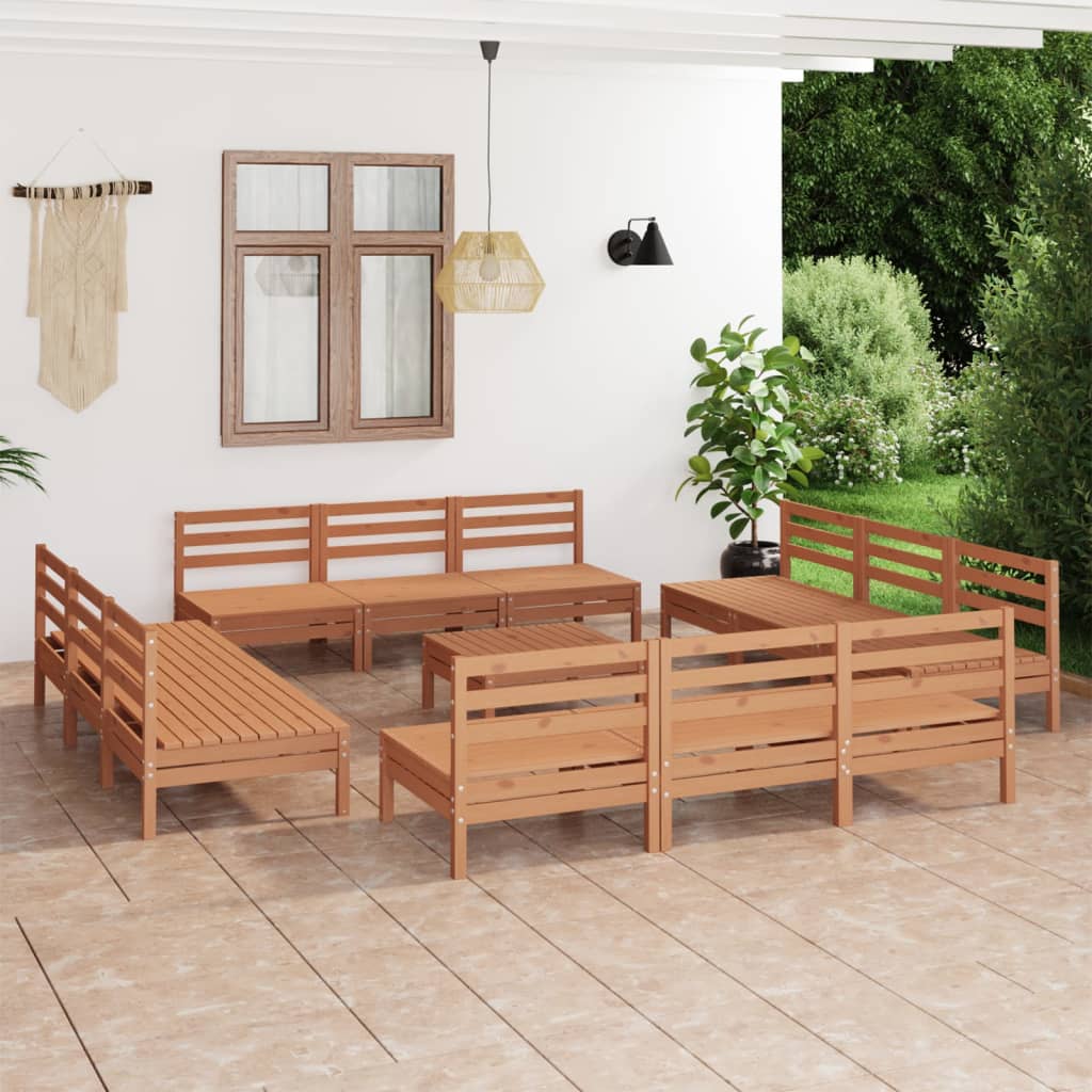 Berkfield 13 Piece Garden Lounge Set Honey Brown Solid Pinewood