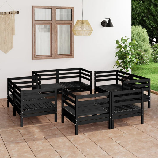 Berkfield 8 Piece Garden Lounge Set Black Solid Pinewood