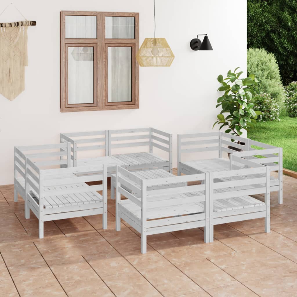 Berkfield 9 Piece Garden Lounge Set White Solid Pinewood