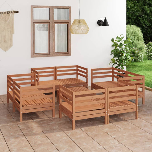 Berkfield 9 Piece Garden Lounge Set Honey Brown Solid Pinewood