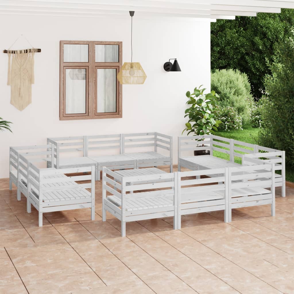 Berkfield 13 Piece Garden Lounge Set White Solid Pinewood