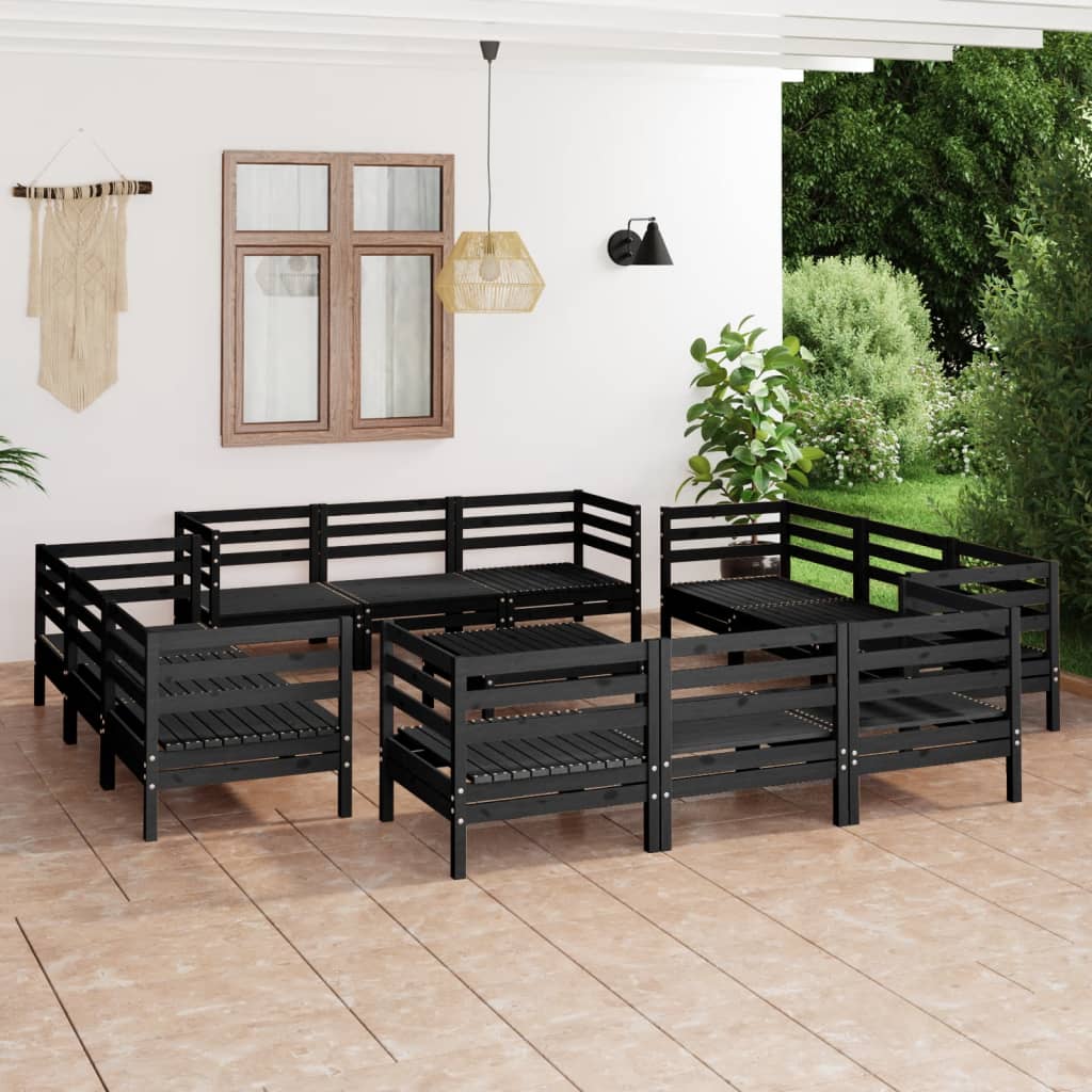 Berkfield 13 Piece Garden Lounge Set Black Solid Pinewood