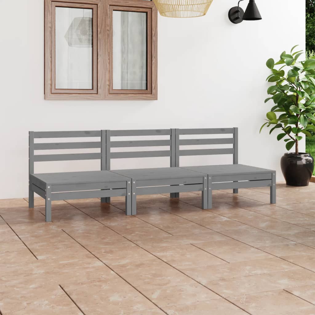 Berkfield 3 Piece Garden Lounge Set Grey Solid Pinewood