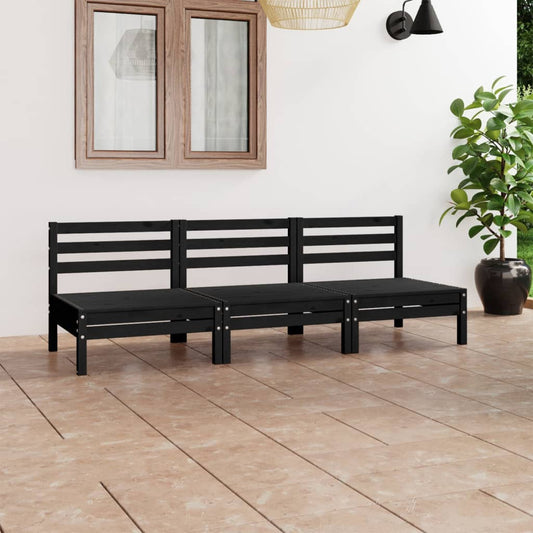 Berkfield 3 Piece Garden Lounge Set Black Solid Pinewood