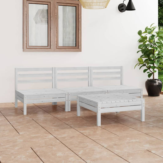 Berkfield 4 Piece Garden Lounge Set White Solid Pinewood