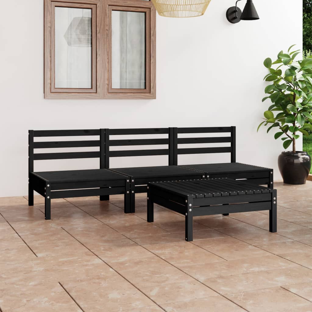 Berkfield 4 Piece Garden Lounge Set Black Solid Pinewood
