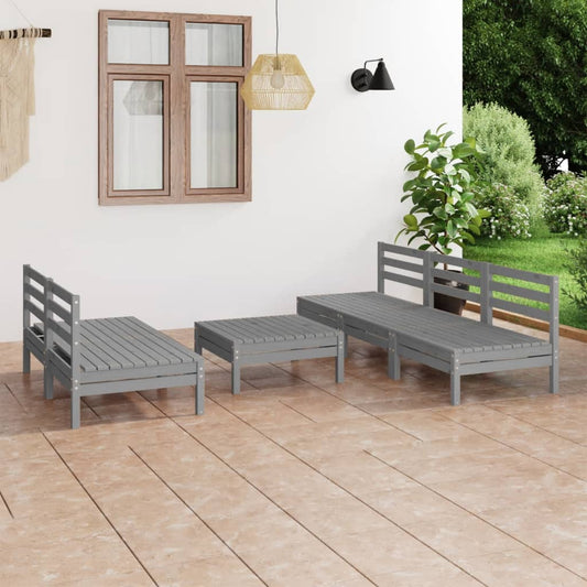 Berkfield 6 Piece Garden Lounge Set Grey Solid Pinewood