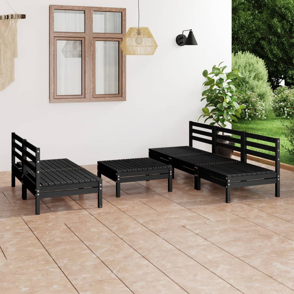 Berkfield 6 Piece Garden Lounge Set Black Solid Pinewood