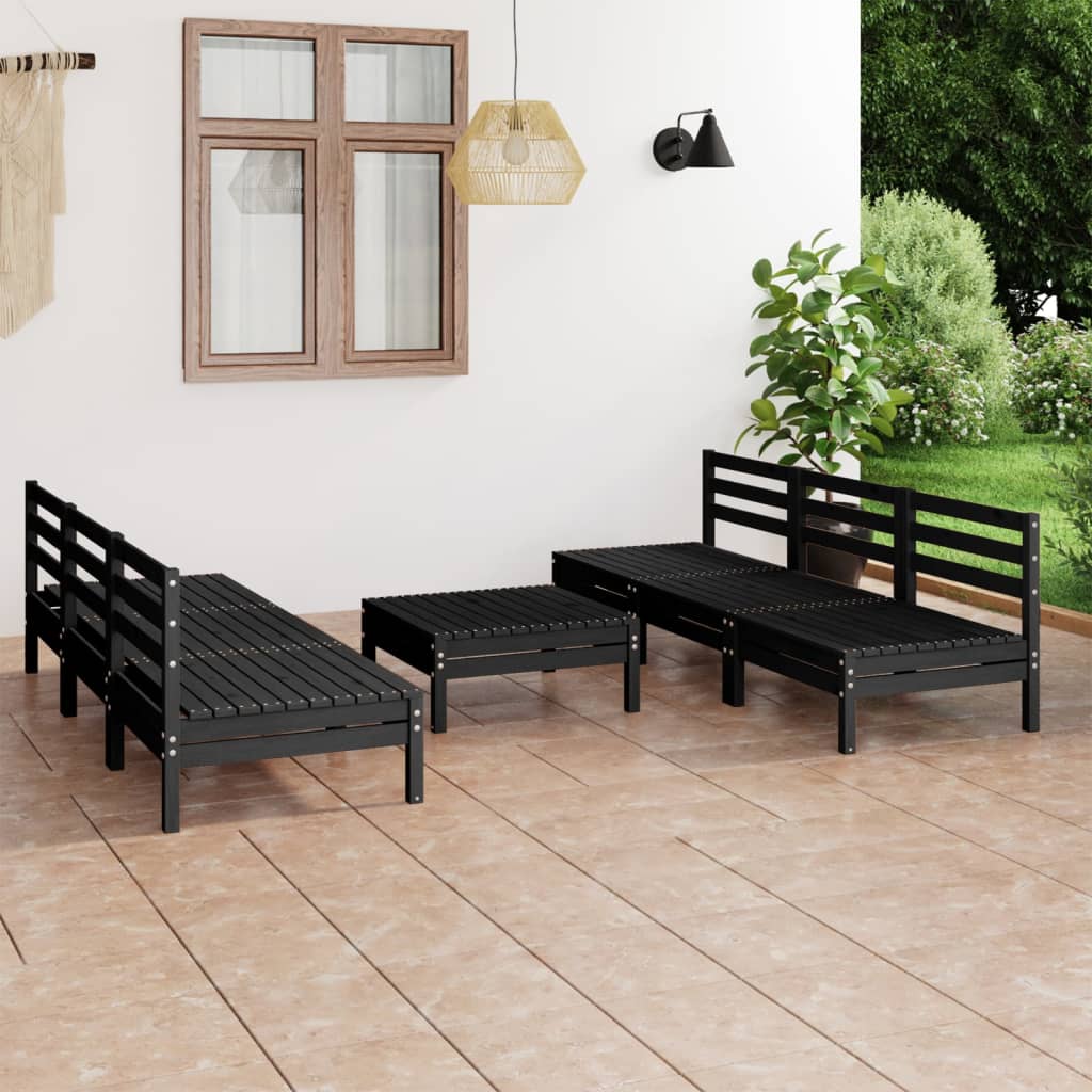 Berkfield 7 Piece Garden Lounge Set Black Solid Pinewood