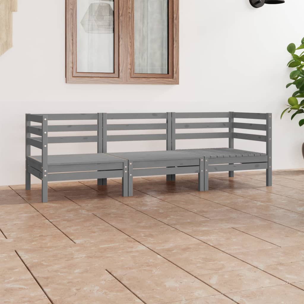 Berkfield 3 Piece Garden Lounge Set Grey Solid Pinewood