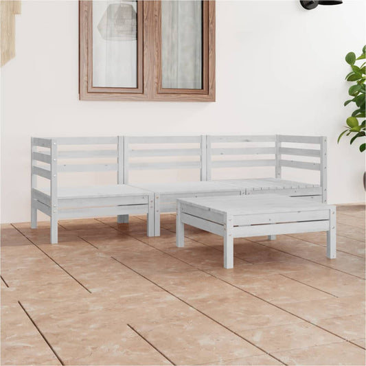 Berkfield 4 Piece Garden Lounge Set White Solid Pinewood