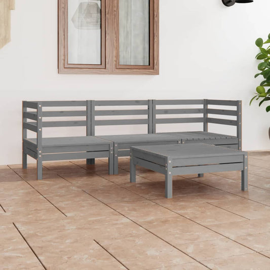 Berkfield 4 Piece Garden Lounge Set Grey Solid Pinewood