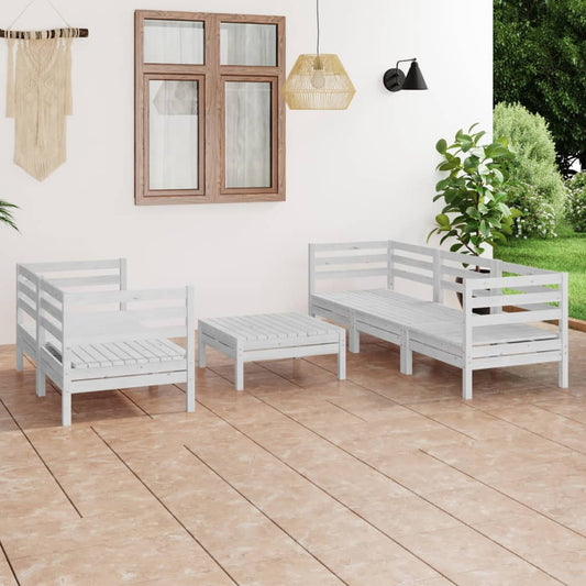 Berkfield 6 Piece Garden Lounge Set White Solid Pinewood