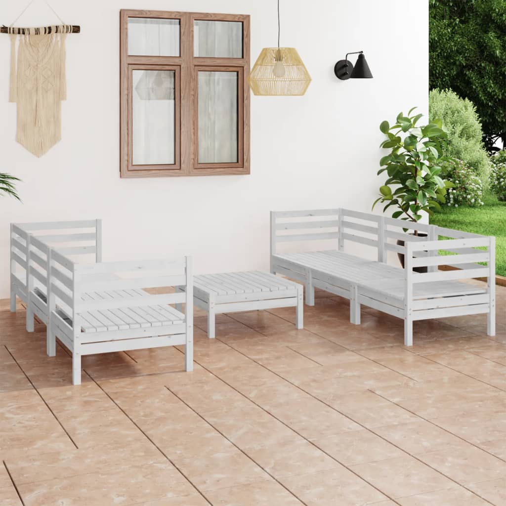 Berkfield 7 Piece Garden Lounge Set White Solid Pinewood