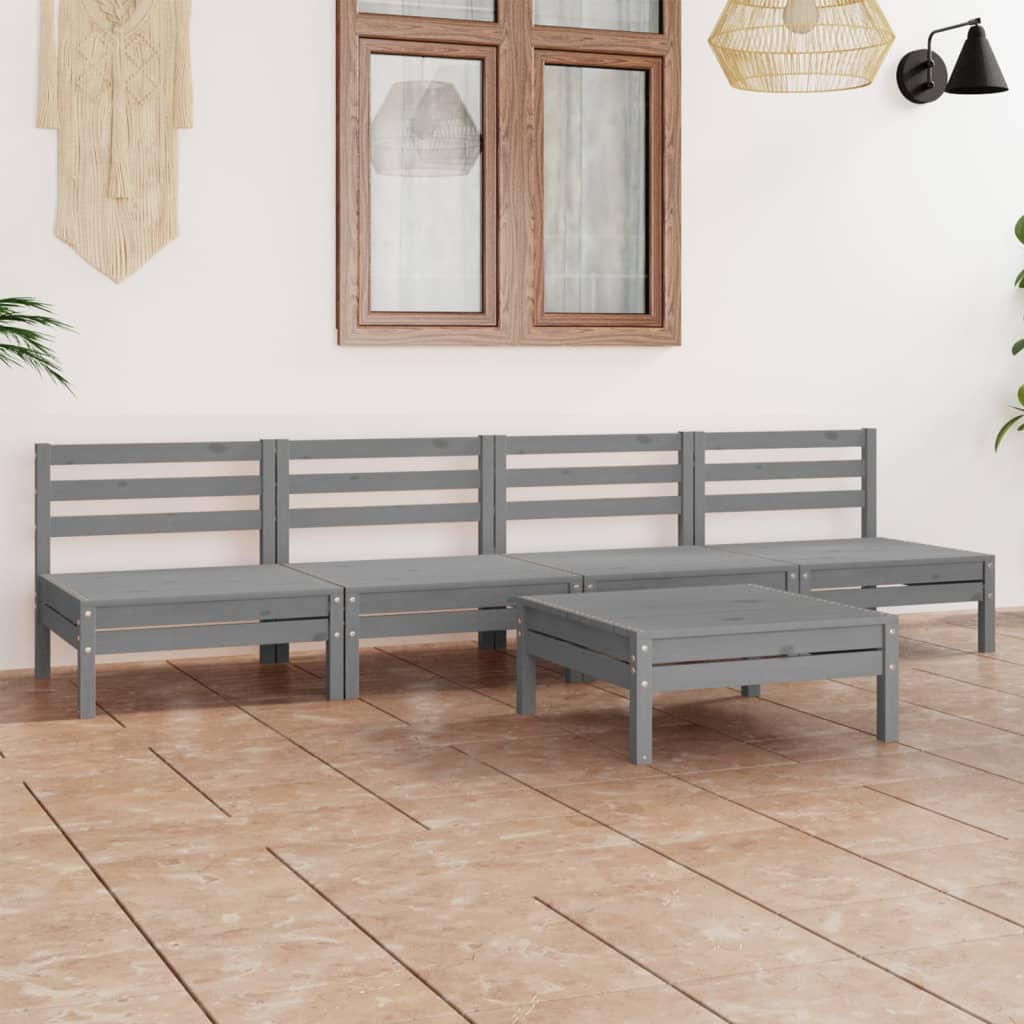 Berkfield 5 Piece Garden Lounge Set Grey Solid Pinewood