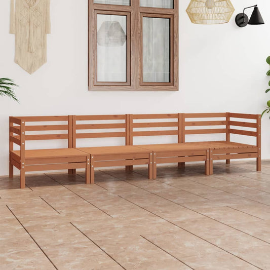 Berkfield 4 Piece Garden Lounge Set Honey Brown Solid Pinewood
