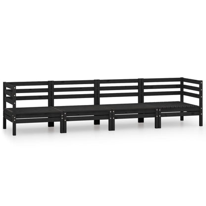 Berkfield 4 Piece Garden Lounge Set Black Solid Pinewood