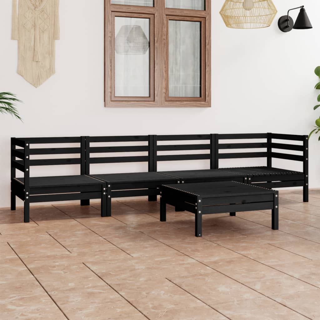 Berkfield 5 Piece Garden Lounge Set Black Solid Pinewood