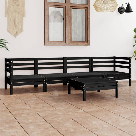 Berkfield 5 Piece Garden Lounge Set Black Solid Pinewood